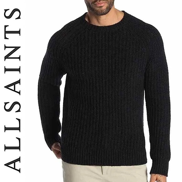 All Saints Other - ALLSAINTS Mens Mast Crew Jumper Heavyweight Wool Yak Sweater Cinder Black Marl L